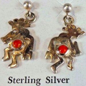 Sterling Silver Indian Handmade Earrings with Coral